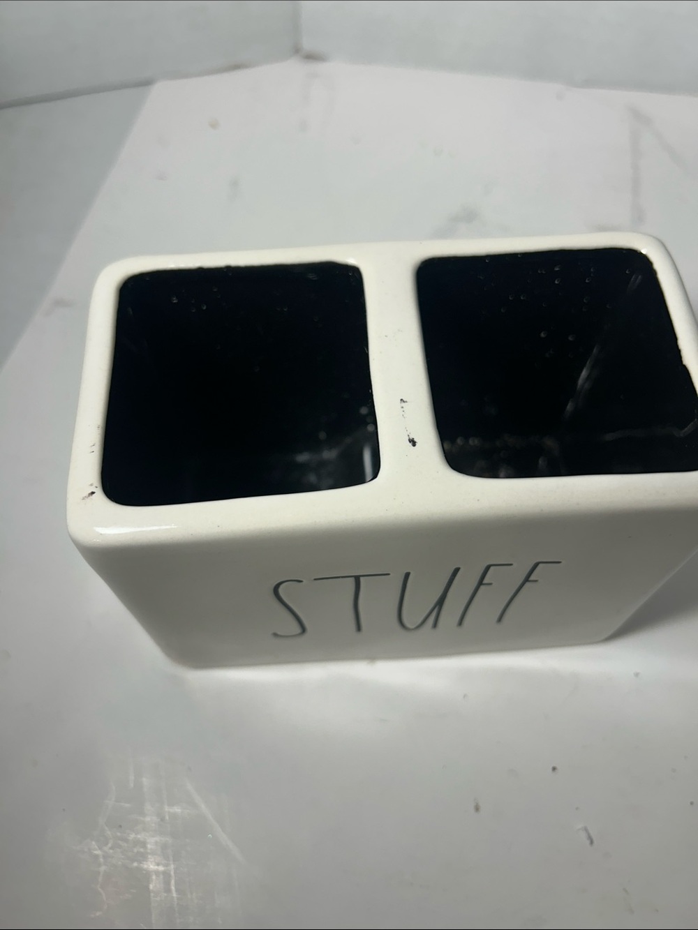 Rae Dunn Cream and Black "STUFF" Ceramic Pencil/Desk Organizer - Picture 3 of 3